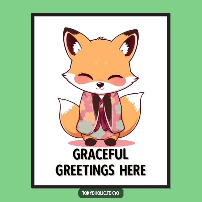 Funny Fox Kimono Poster: Graceful Wink Wall Art, Elegant Funny Gift