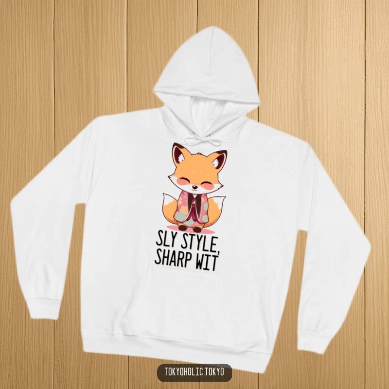 Funny Fox Kimono Hoodie: An adorable fox in a vibrant kimono bowing gracefully with a wink, perfect for cozy, stylish warmth.