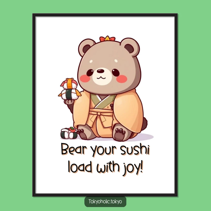 Funny Free Printable Wall Art: Bear Balancing Sushi - Downloadable Decor