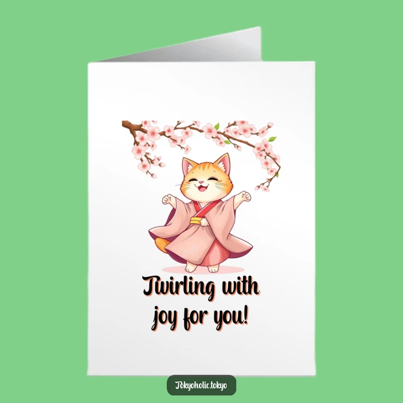 Free Printable Kimono Cat Congrats Card: Funny DIY Downloadable Gift for Elegant Wins