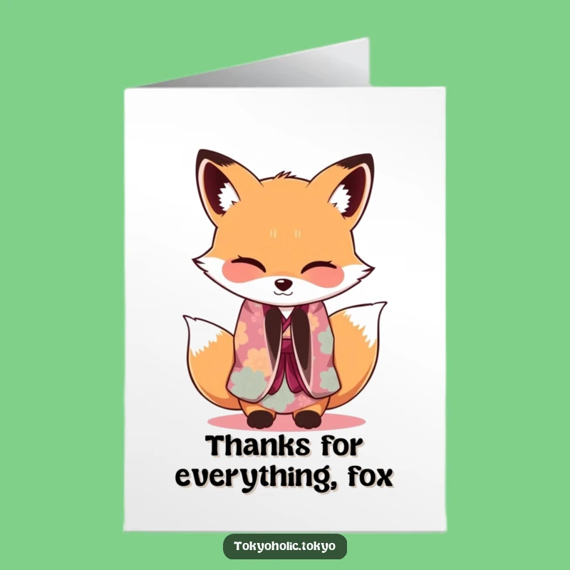 Free Printable Fox Kimono Thank You Card: Funny DIY Downloadable Gift with Gratitude