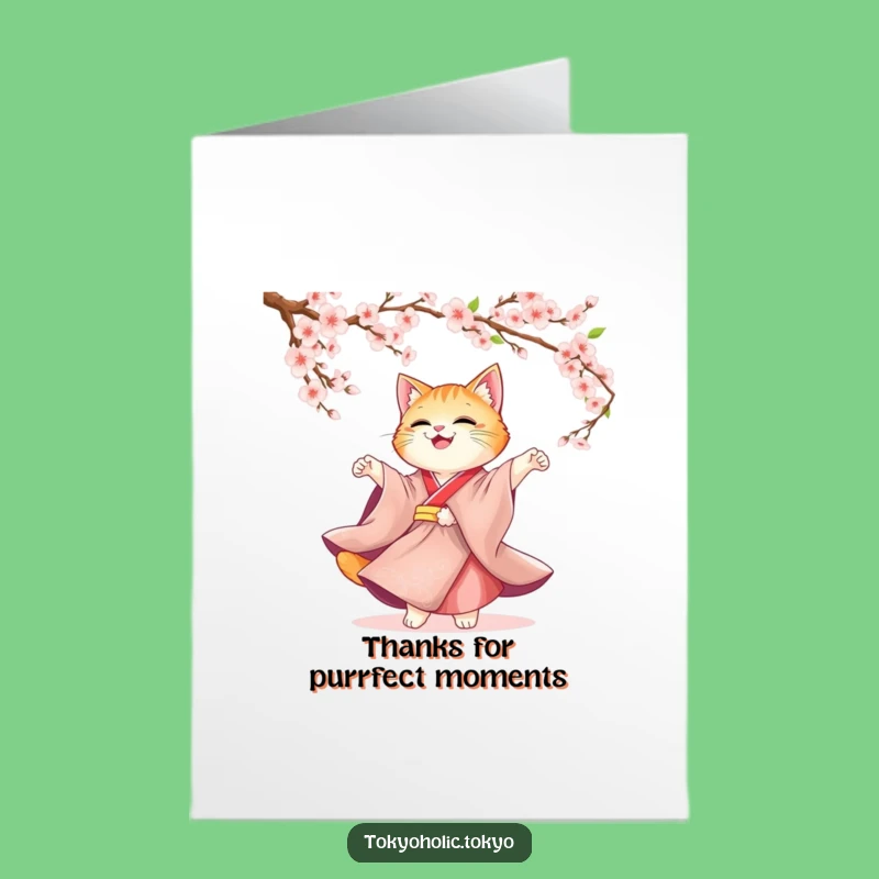 Free Printable Kimono Cat Thank You Card: Funny DIY Downloadable Gift for Sweet Gratitude